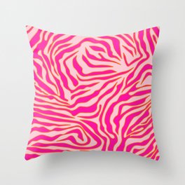 Zebra Print Pink And Orange Zebra Stripes Wild Animal Print Preppy Decor Modern Zebra Pattern Throw Pillow