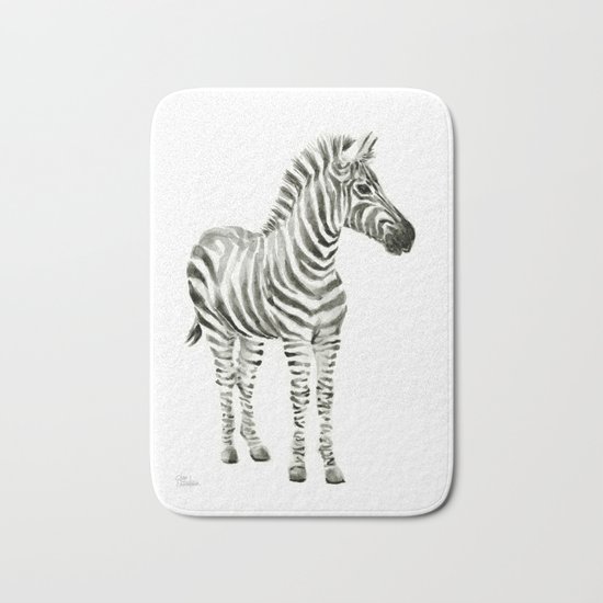 Zebra Watercolor Baby Animals Bath Mat