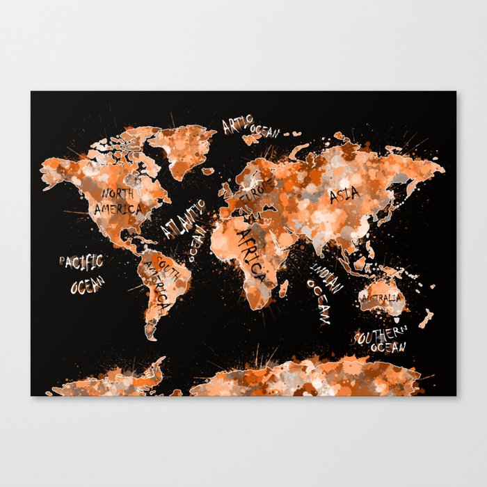 world map color splatter gold Canvas Print