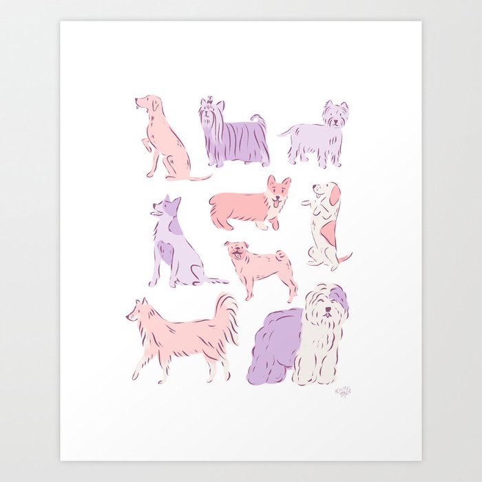Pink and Purple Dogs 1 Art Print