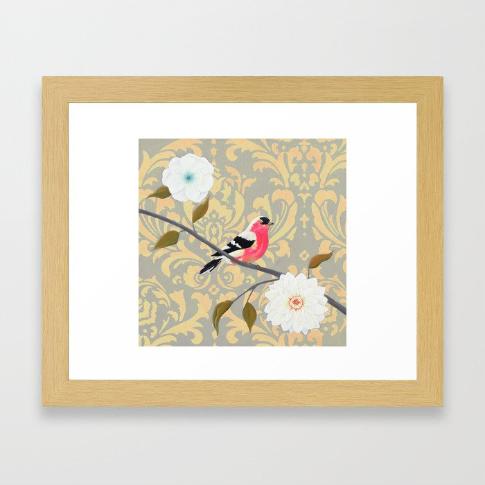 Bird - Song of the Finch Coral  Framed Art Print