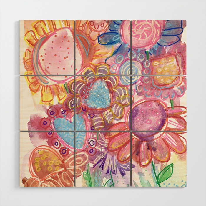 Flower Party Wood Wall Art