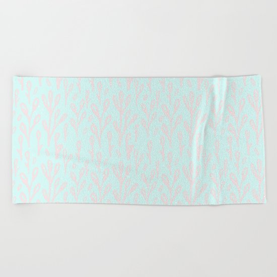 Merry christmas- abstract winter pattern with pink branch and snow Beach Towel