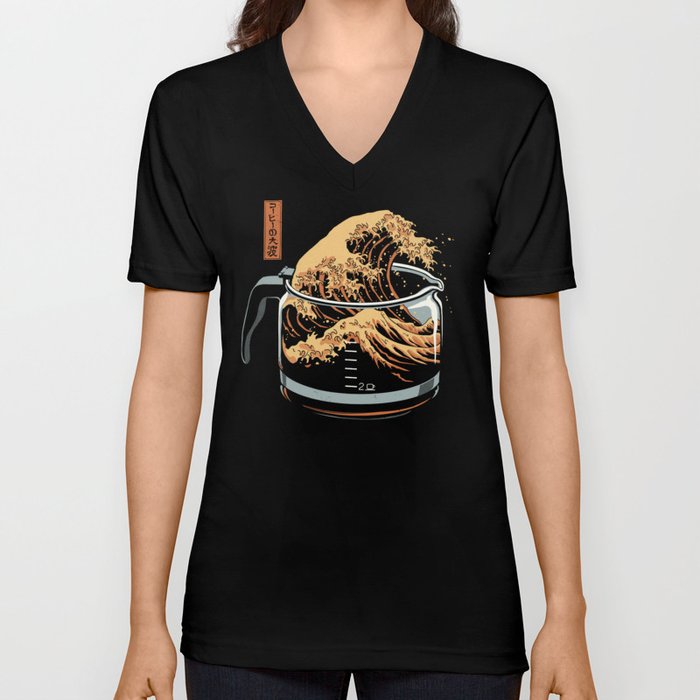 The Great Wave of Coffee V Neck T Shirt