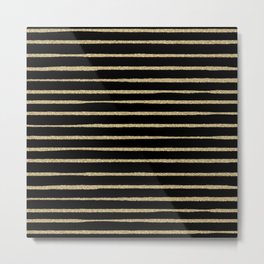 Black Gold Brush Strokes Stripes Metal Print
