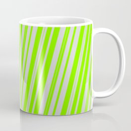 [ Thumbnail: Light Grey and Chartreuse Colored Lined/Striped Pattern Coffee Mug ]