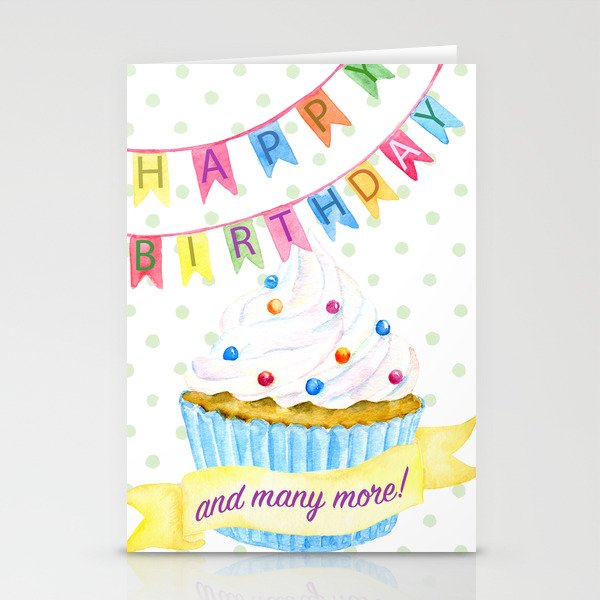 Blue Cupcake Happy Birthday Stationery Cards