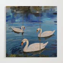 Swans on the lake Wood Wall Art