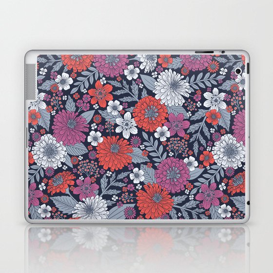Coral, Magenta & Blue Zinnias Laptop & iPad Skin