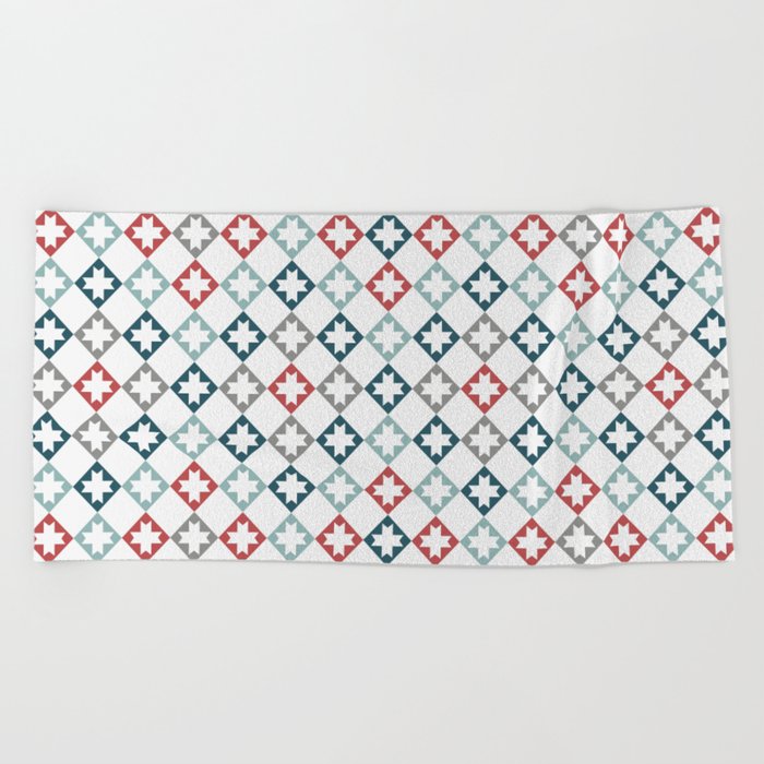 Modern Farmhouse Quilt Pattern Vintage Inspired Northstar And Diamond Harlequin Print Beach Towel By 19monkeys