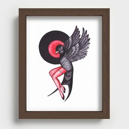 Bird Lady Dotwork  Recessed Framed Print