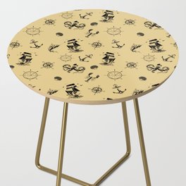 Beige And Black Silhouettes Of Vintage Nautical Pattern Side Table
