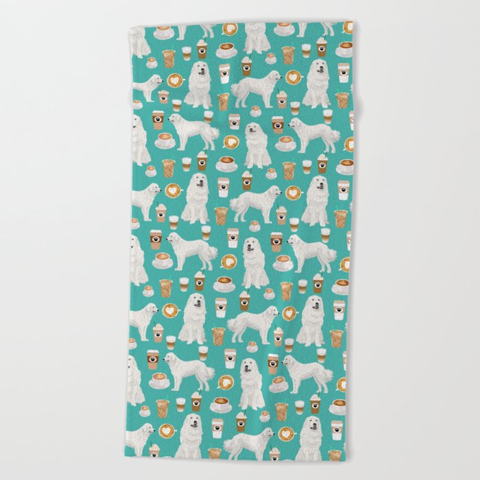 Great Pyrenees Coffee Lover Pattern Print Gifts For Dog Breed Unique Great Pyrenees Coffee Lover Pattern Print Gifts For Dog Breed Unique Person Beach Towel