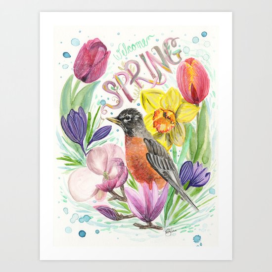 Welcome Spring Robin Art Print By 3willows Society6