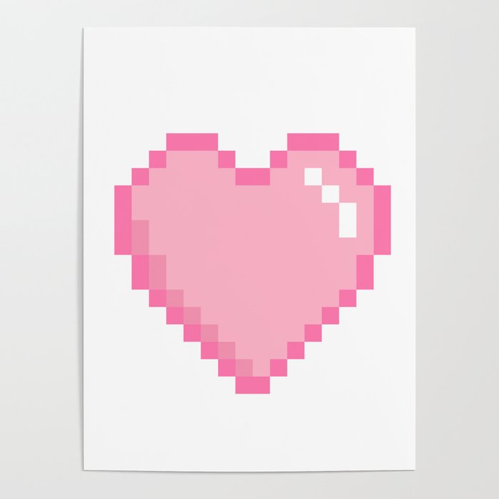 Pink Love 8 Bit Pixel Heart Poster