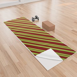 [ Thumbnail: Green & Maroon Colored Pattern of Stripes Yoga Towel ]