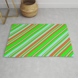 [ Thumbnail: Chocolate, Lime & Light Blue Colored Lined/Striped Pattern Rug ]