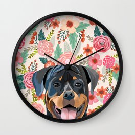 Rottweiler floral pet portrait dog breed gifts for pure breed dog lovers Wall Clock