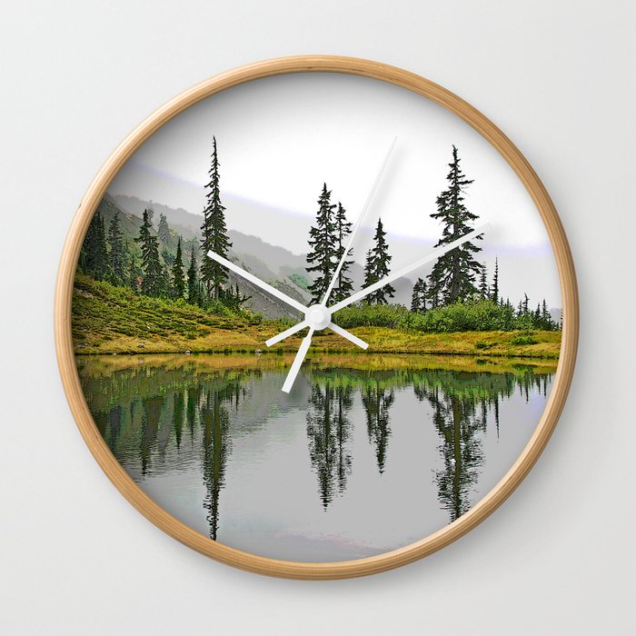 REFLECTIONS ON A PLACID MOUNTAIN LAKE Wall Clock