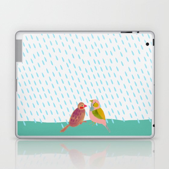 Birds Watching the Rain - Pink and Emerald Laptop & iPad Skin