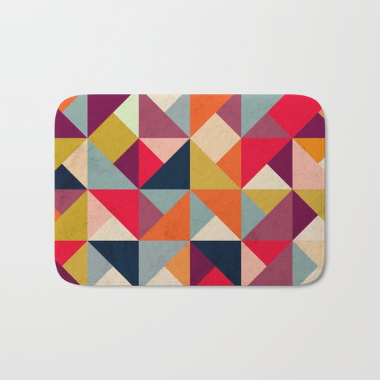 Bright Geometric Happy Pattern Bath Mat