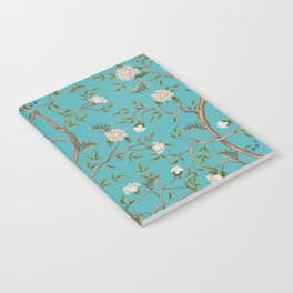 Design with white peonies trees in chinoiserie style. Interior hand drawn Notebook
