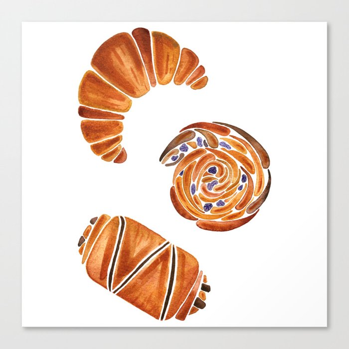 French pastries - croissant, chocolate, rasin Canvas Print
