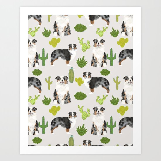 Australian Shepherd owners dog breed cute herding dogs aussie dogs animal pet portrait cactus Art Print