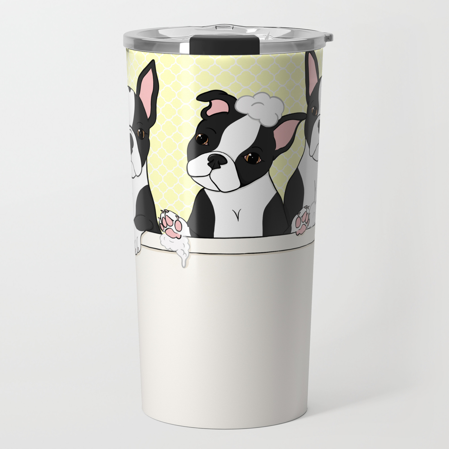 Boston Puppies In A Tub Travel Mug By Craftyk9 Society6