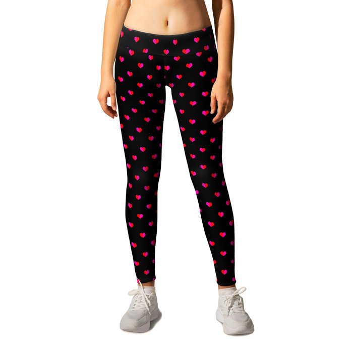 Valentines Day Hearts love gift cute gift for him or her gender neutral pink black red heart pattern Leggings