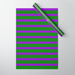 [ Thumbnail: Green & Dark Violet Colored Lined Pattern Wrapping Paper ]