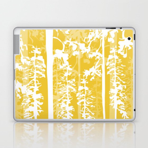 Woody - White Minimal Forest Tree Art Design on Yellow Laptop & iPad Skin
