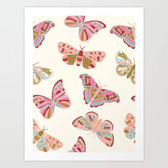 Vintage Butterflies - pattern Art Print