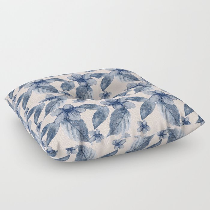 Pink Blue Watercolor Floral Pattern Floor Pillow