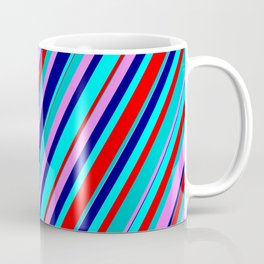 [ Thumbnail: Colorful Aqua, Red, Dark Turquoise, Violet, and Blue Colored Lined Pattern Coffee Mug ]