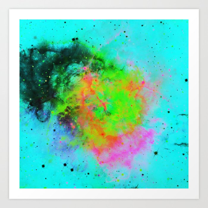 Colour Magic Abstract Painting In Cyan Blue Yellow Black And