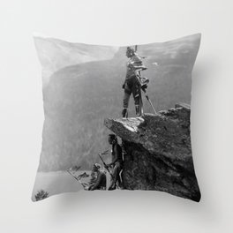 Eagle's Lookout, Blackfoot tribe members, Glacier Park, Montana, 1913 black and white photography Throw Pillow
