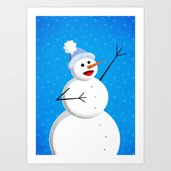 Blue Happy Singing Snowman Art Print