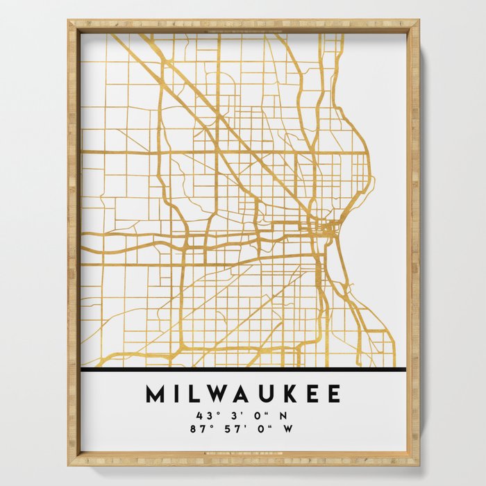 Milwaukee Wisconsin City Street Map Art Serving Tray By Deificusart Society6