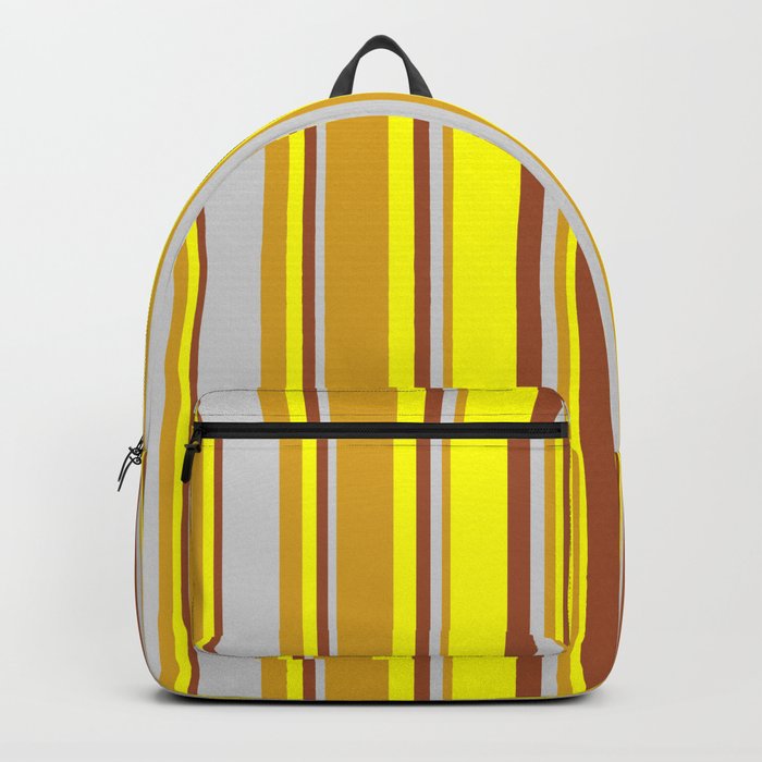 Goldenrod, Light Gray, Sienna, and Yellow Colored Stripes Pattern Backpack