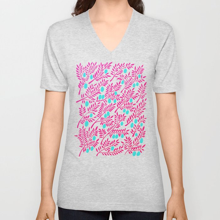 Olive Branches – Pink Ombré & Turquoise V Neck T Shirt
