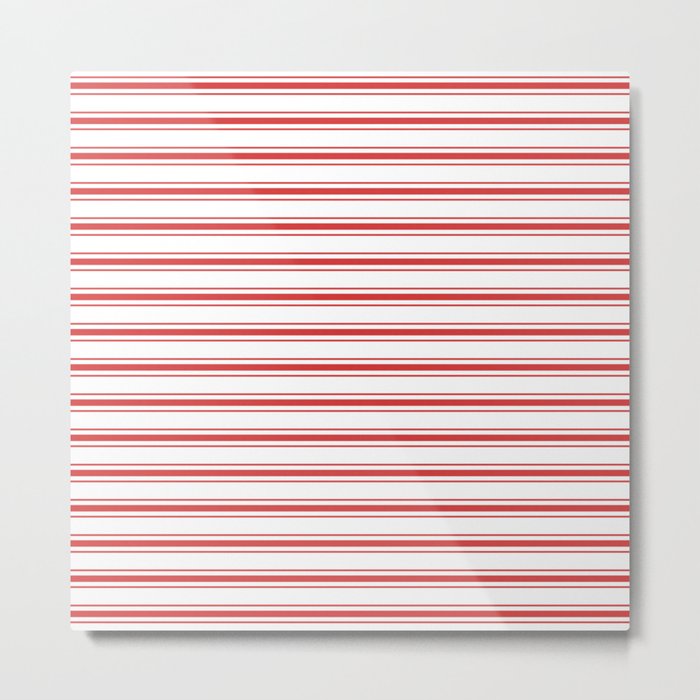 Mattress Ticking Wide Horizontal Striped Pattern in Red and White Metal Print