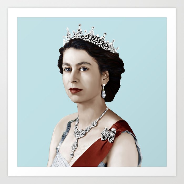 Queen Elizabeth II in pastel blue Art Print