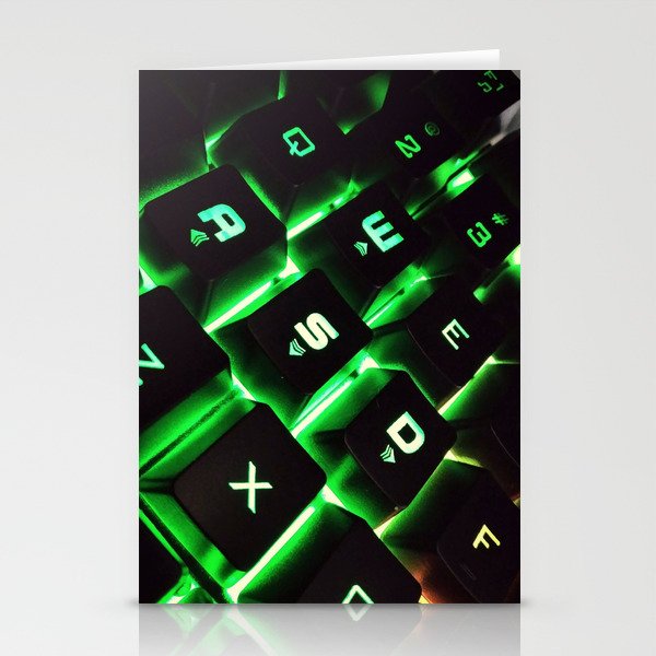 Lit Up- PC gamers keyboard (gaming, computer, electronics, lights, keys, graphics, photo, wall art) Stationery Cards
