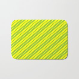 [ Thumbnail: Green and Yellow Colored Stripes/Lines Pattern Bath Mat ]