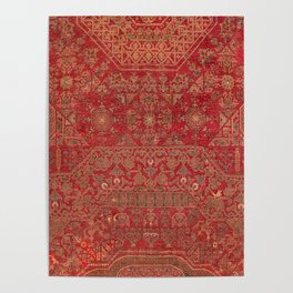 Bohemian Medallion II // 15th Century Old Distressed Red Green Colorful Ornate Accent Rug Pattern Poster