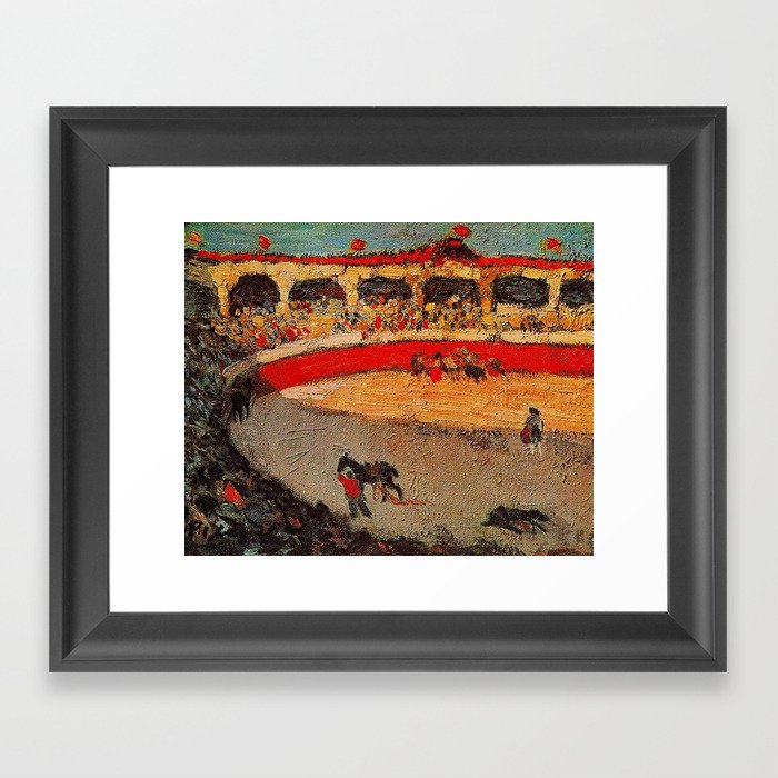 Pablo Picasso - La Corrida - Plaza de Toros Pamplona, Spain matador and bull landscape painting  Framed Art Print