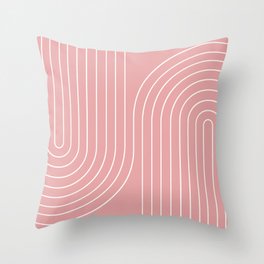 Minimal Line Curvature X Pink Mid Century Modern Arch Abstract Throw Pillow
