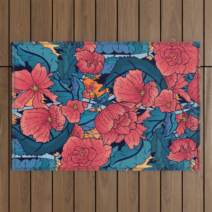The Red Flowers Outdoor Rug