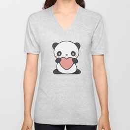 Kawaii Cute Panda With Heart Unisex V-Neck